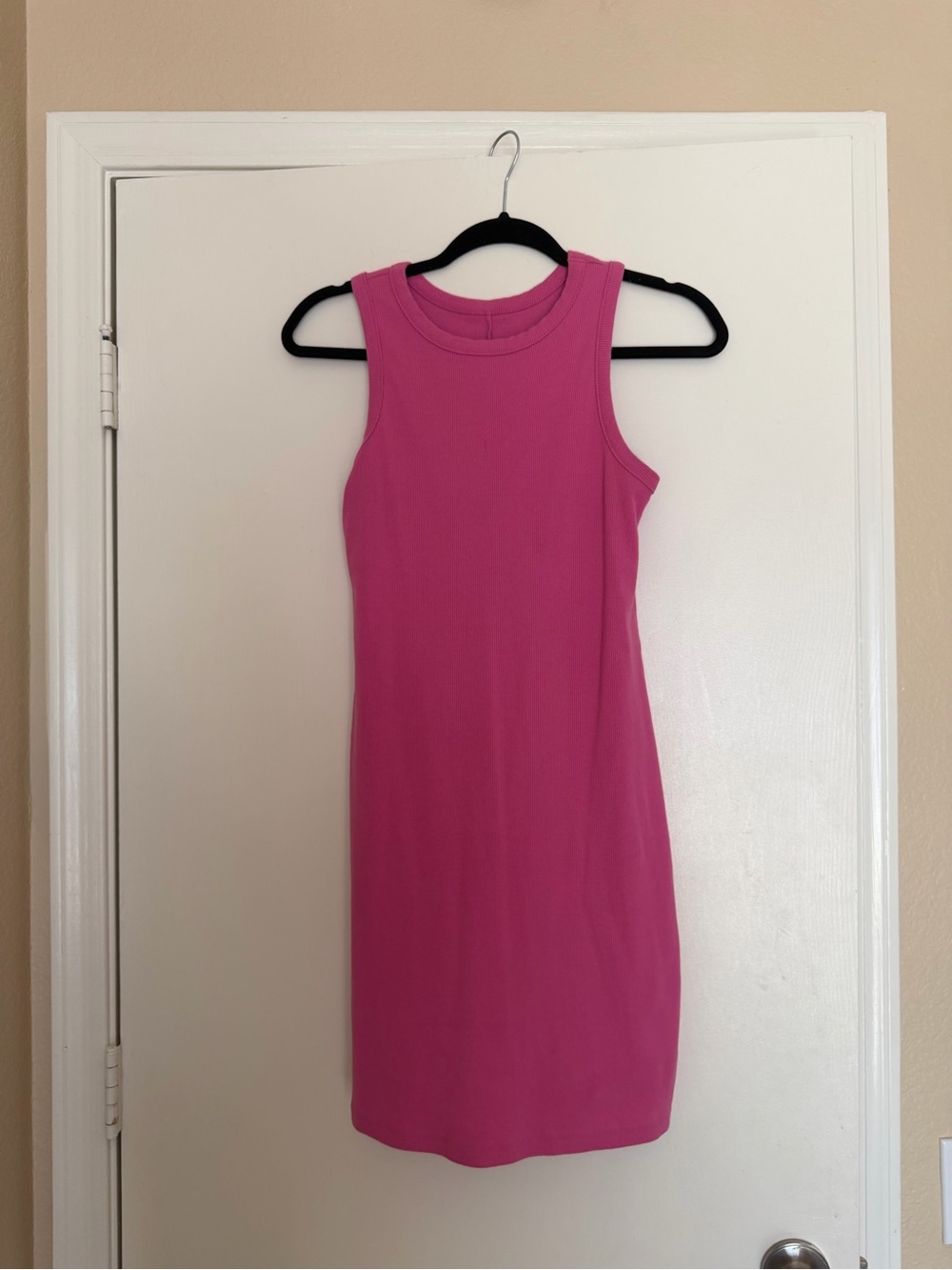 Pink sleeveless ribbed tank dress